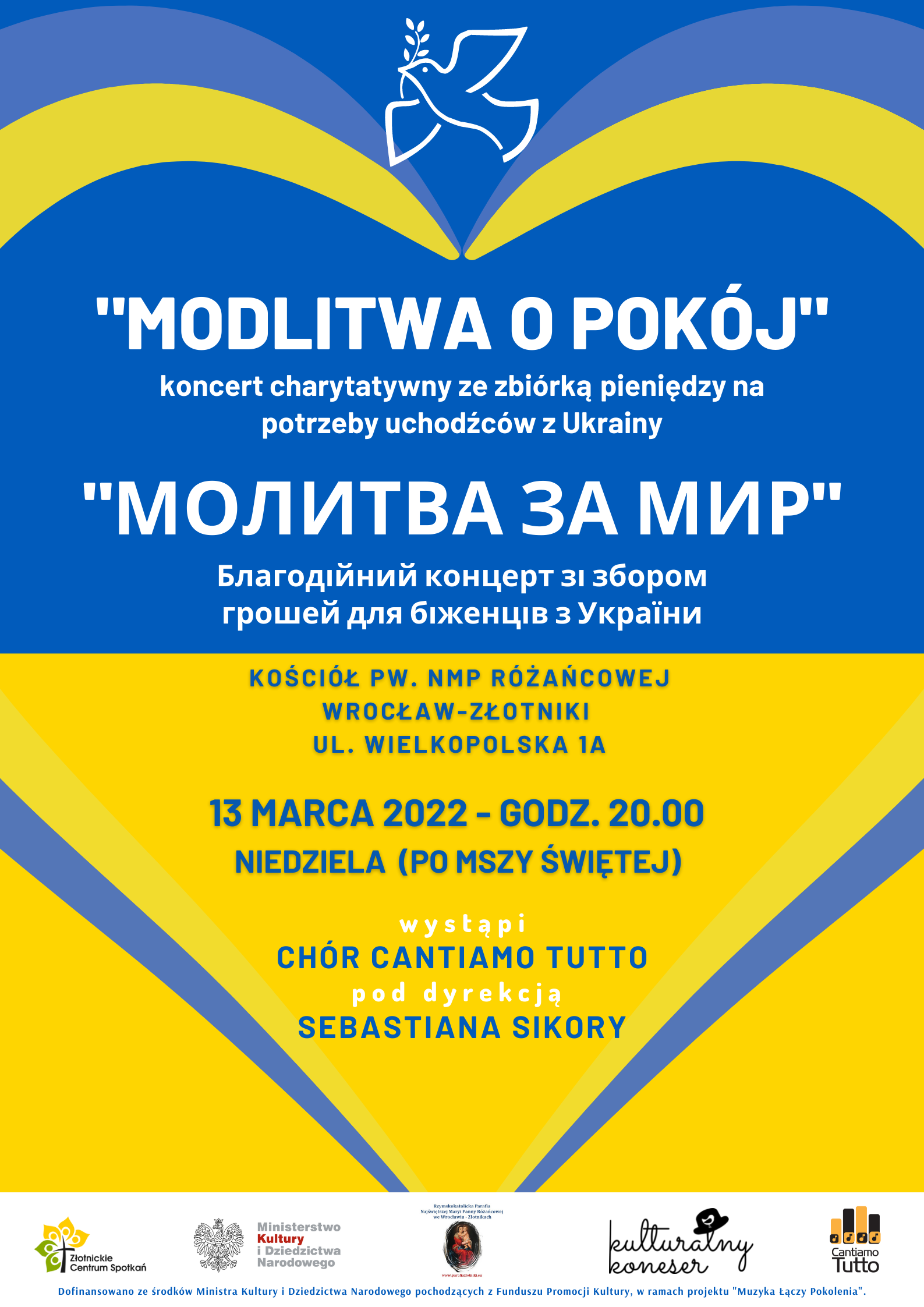 Zaproszenie na koncerty charytatywne chóru Cantiamo Tutto na rzecz Ukrainy